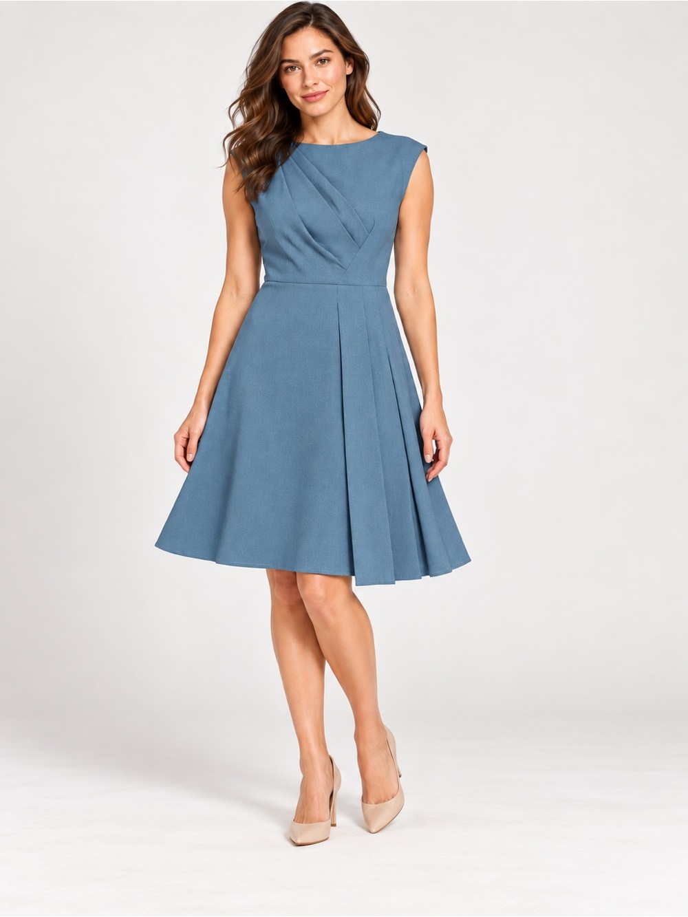 Calvin Klein Women’s Size 8 Blue Fit & Flare Pleated Sleeveless Dress